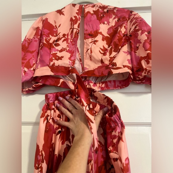 Allover Floral Print Cutout Puff Sleeve Dress - Picture 5 of 7